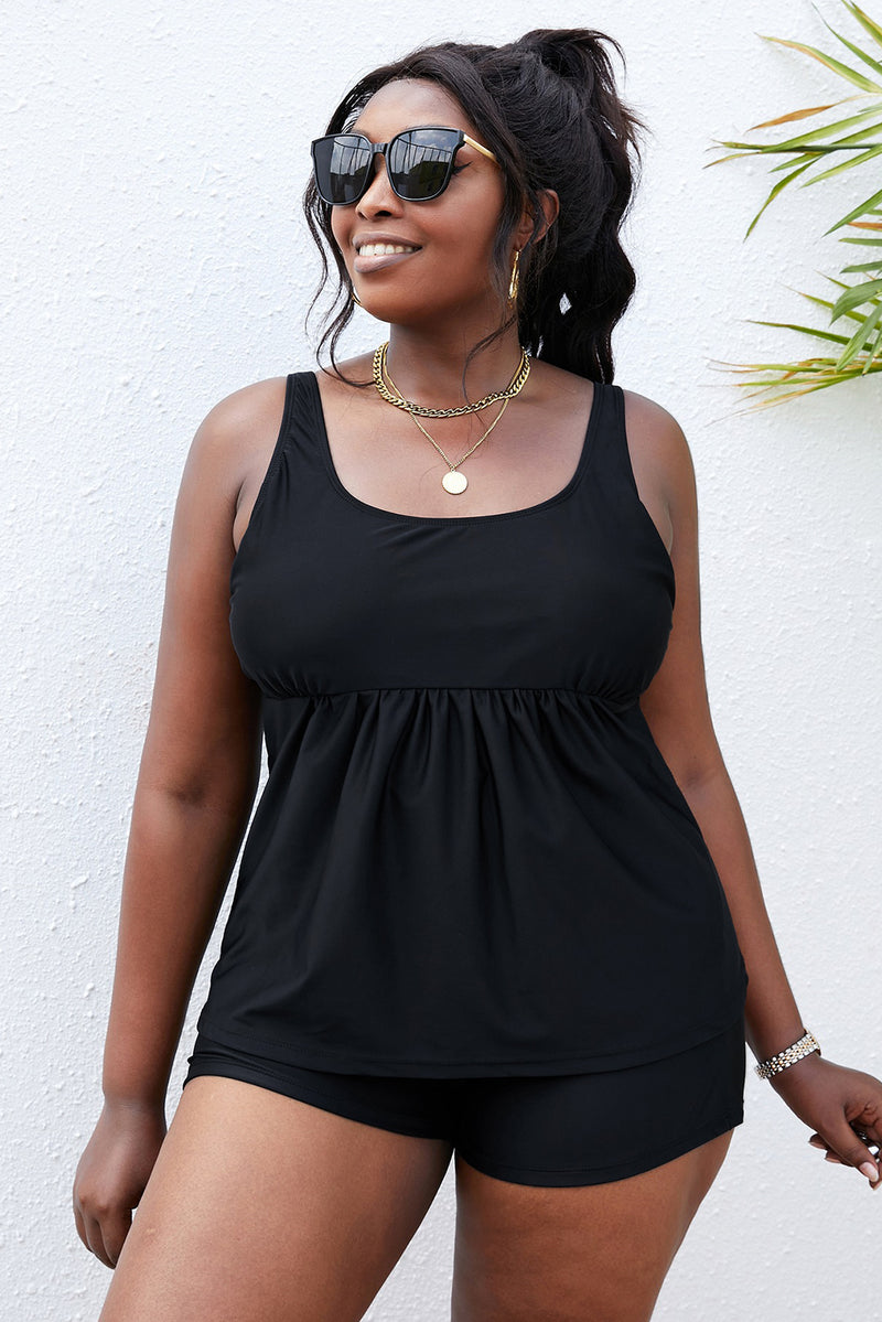 Plus Size Scoop Neck Tankini Set - AnnieMae21