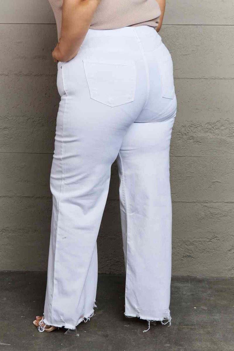 RISEN Raelene Full Size High Waist Wide Leg Jeans in White - AnnieMae21