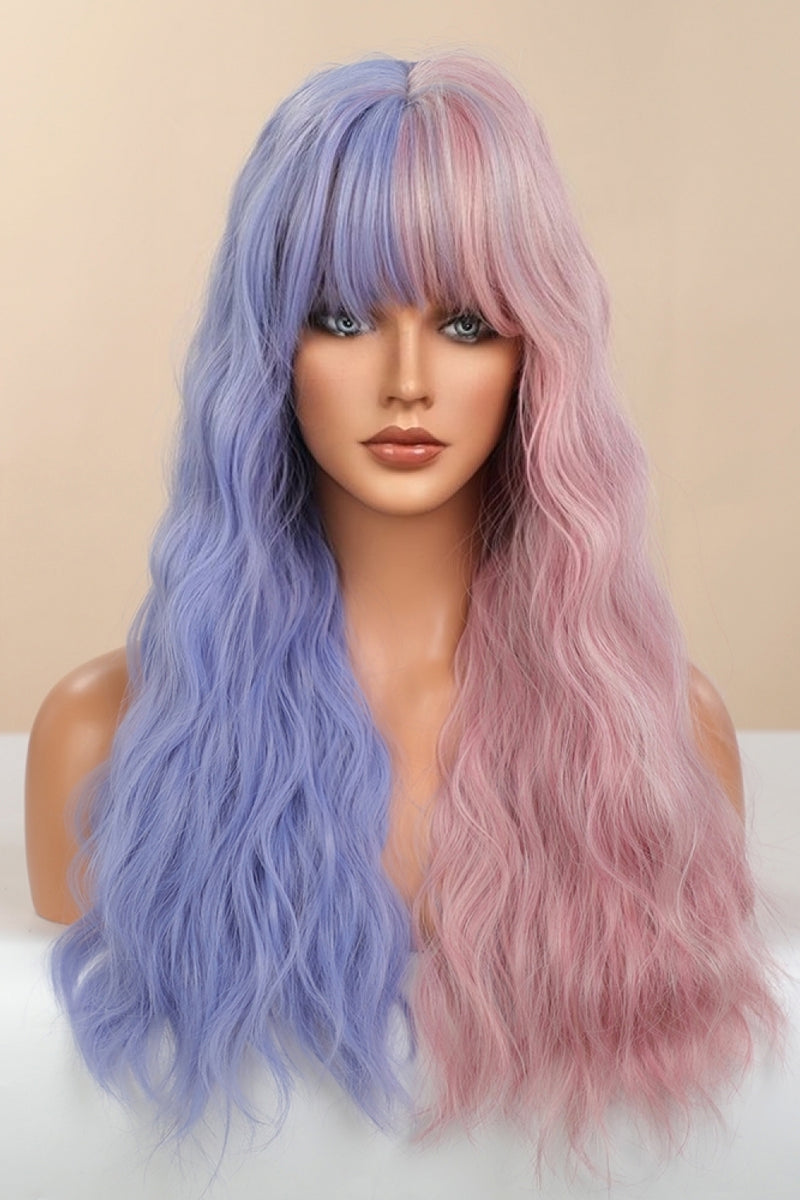 13*1" Full-Machine Wigs Synthetic Long Wave 26" in Blue/Pink Split Dye - AnnieMae21