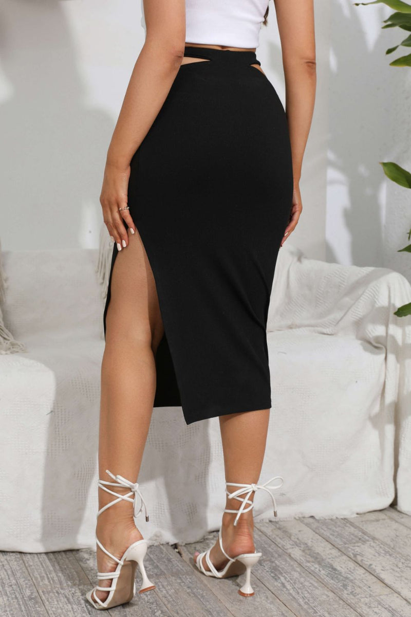 Cutout Slit Midi Skirt - AnnieMae21