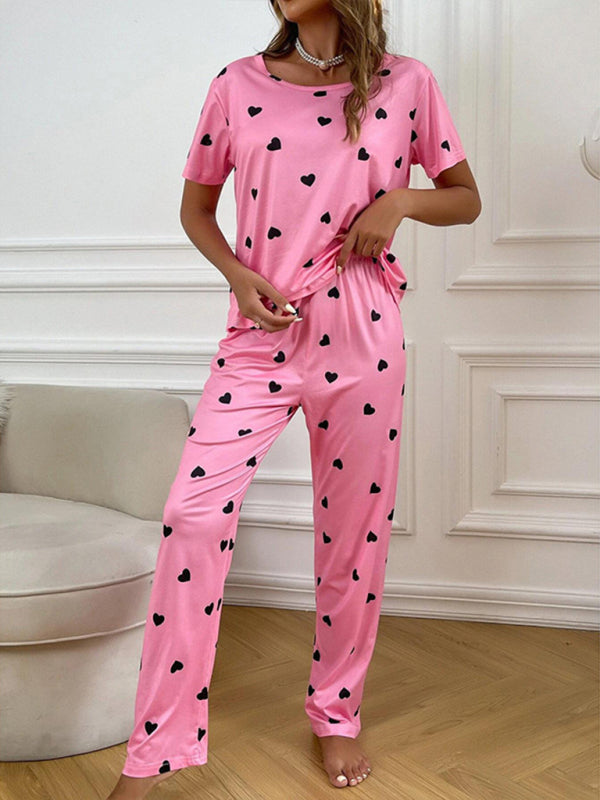 Women's Sweet Pajama Set With Allover Heart Print - AnnieMae21