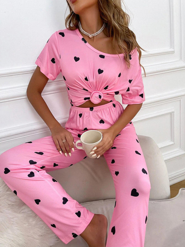 Women's Sweet Pajama Set With Allover Heart Print - AnnieMae21