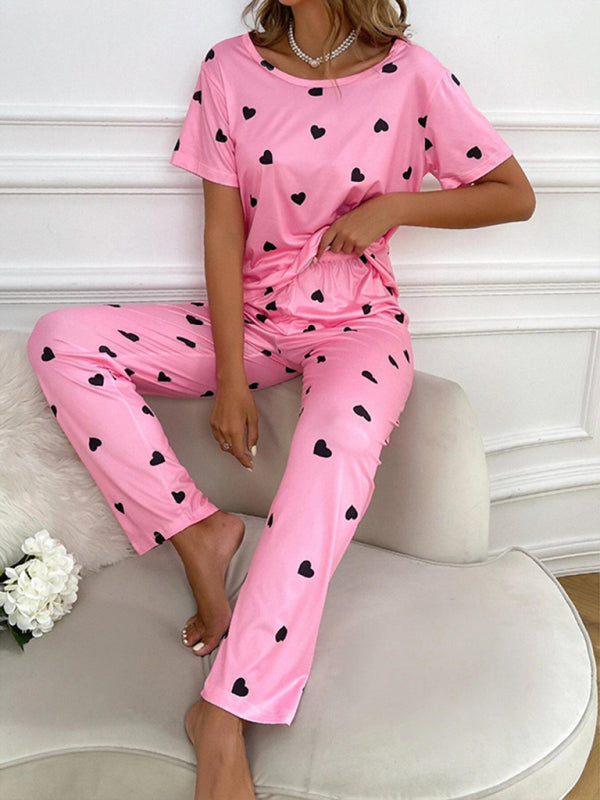 Women's Sweet Pajama Set With Allover Heart Print - AnnieMae21