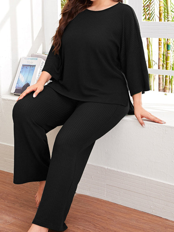 Plus Size Women's Casual Three-quarter Sleeve Trousers Two-piece Homewear - AnnieMae21