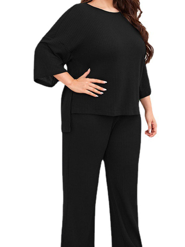 Plus Size Women's Casual Three-quarter Sleeve Trousers Two-piece Homewear - AnnieMae21