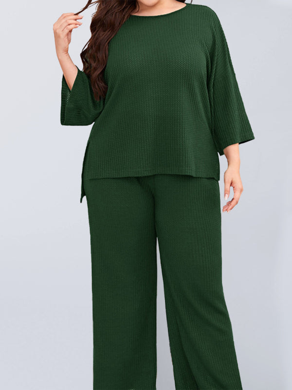 Plus Size Women's Casual Three-quarter Sleeve Trousers Two-piece Homewear - AnnieMae21