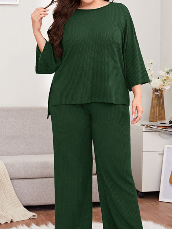 Plus Size Women's Casual Three-quarter Sleeve Trousers Two-piece Homewear - AnnieMae21