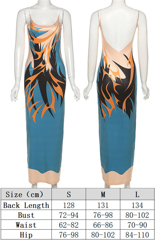 Sexy Cutout Sling Backless Print Slim Fit Maxi Dress - AnnieMae21