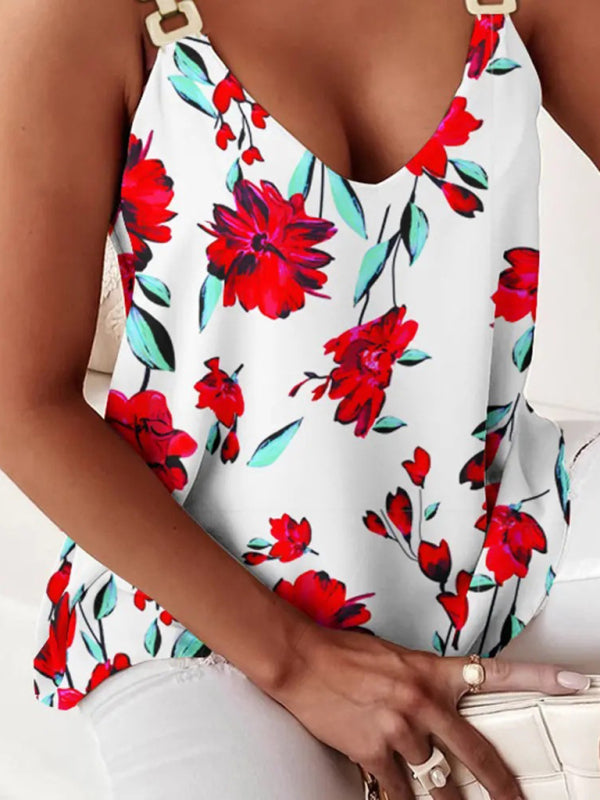 Sleeveless Chain Halter Print Ladies Tank Top - AnnieMae21
