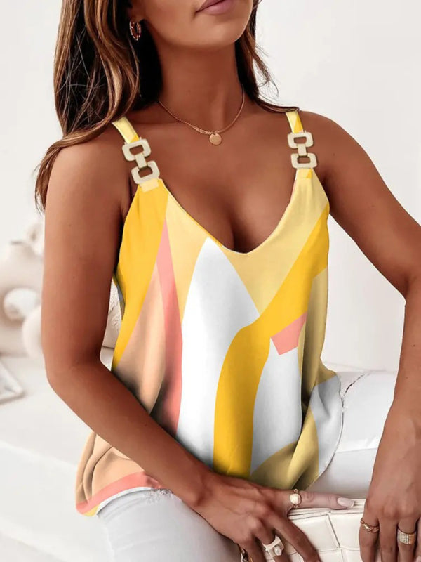 Sleeveless Chain Halter Print Ladies Tank Top - AnnieMae21