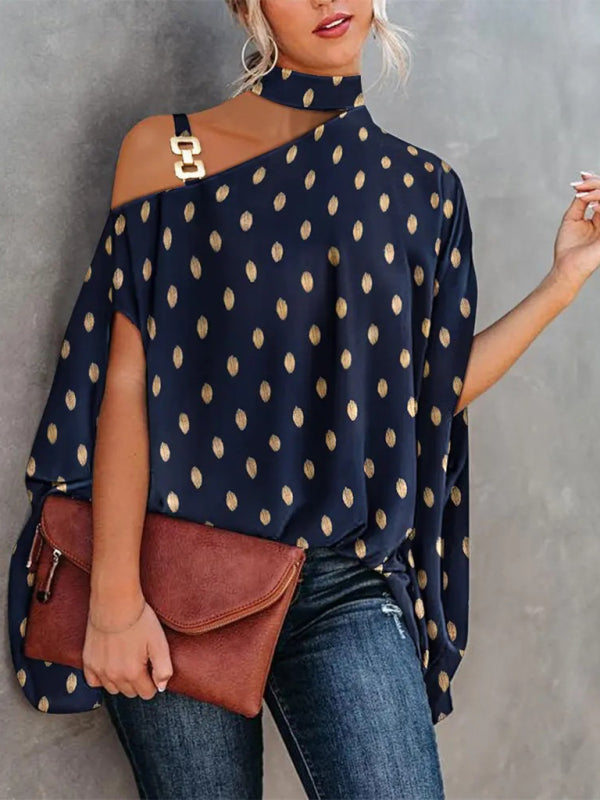 Halter Neck Dolman Sleeve Print Shirt Ladies Shirt Women's Clothing - AnnieMae21