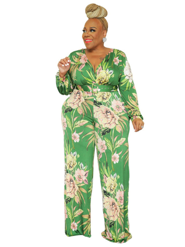 Large size fresh and sweet women's jumpsuit with belt - AnnieMae21