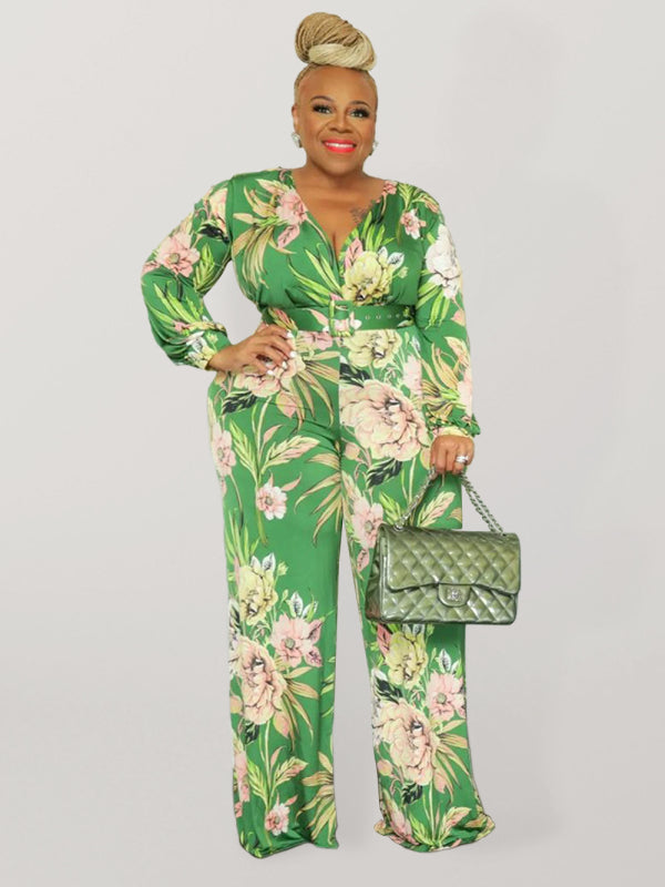 Large size fresh and sweet women's jumpsuit with belt - AnnieMae21