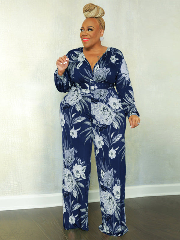 Large size fresh and sweet women's jumpsuit with belt - AnnieMae21