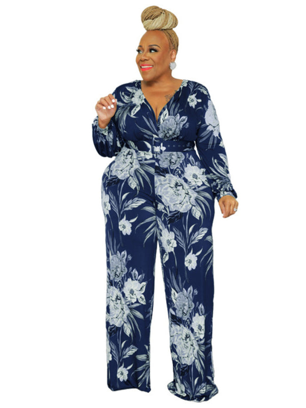 Large size fresh and sweet women's jumpsuit with belt - AnnieMae21