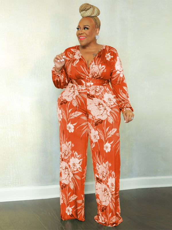 Large size fresh and sweet women's jumpsuit with belt - AnnieMae21