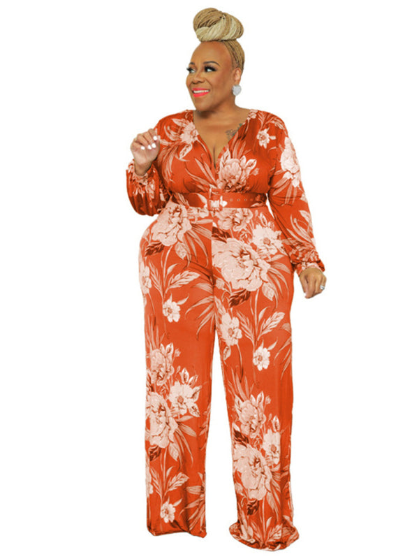 Large size fresh and sweet women's jumpsuit with belt - AnnieMae21