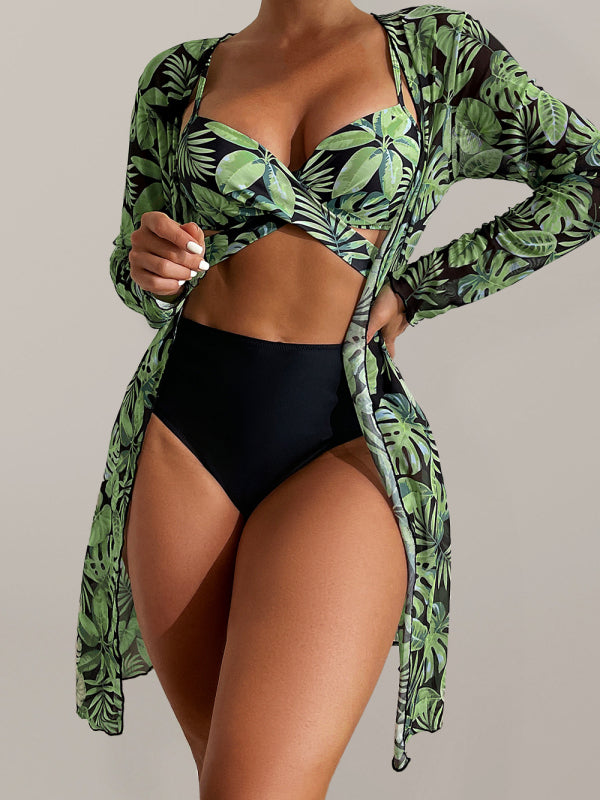 Women's tropical print bikini three-piece sets - AnnieMae21