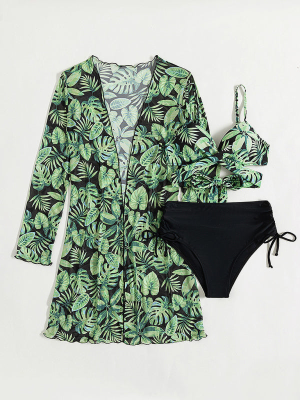 Women's tropical print bikini three-piece sets - AnnieMae21