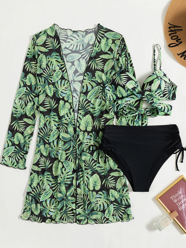 Women's tropical print bikini three-piece sets - AnnieMae21