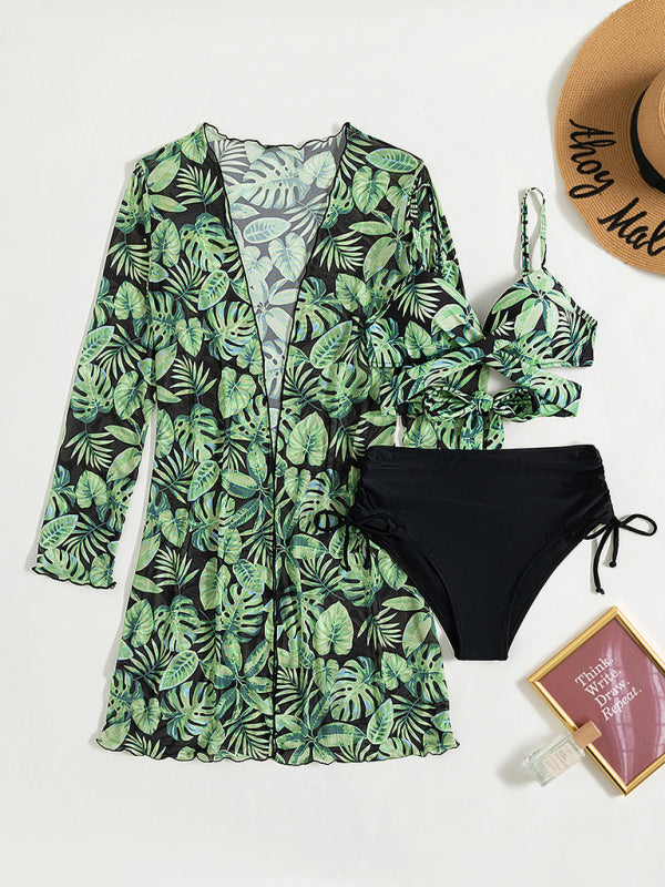 Women's tropical print bikini three-piece sets - AnnieMae21