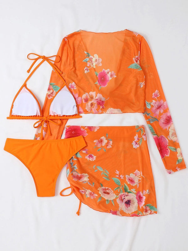Women's Two-piece Floral Print Drawstring Bikini - AnnieMae21