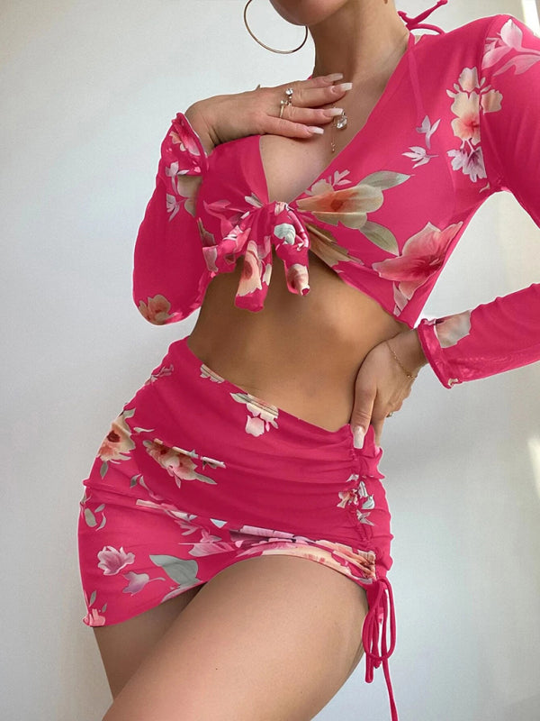 Women's Two-piece Floral Print Drawstring Bikini - AnnieMae21