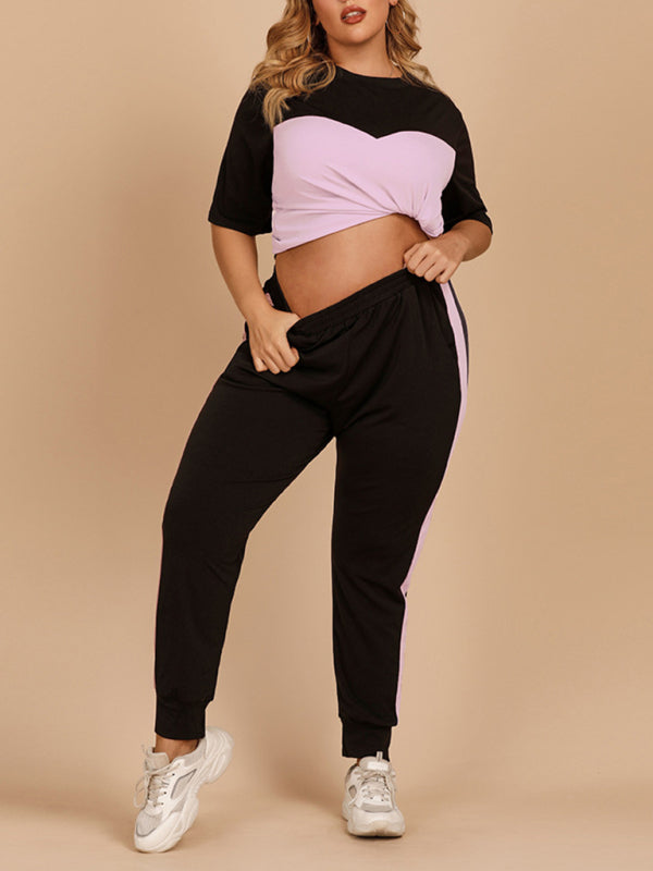 Women’s Plus Size Contrast Top With Matching Active Pants Set - AnnieMae21