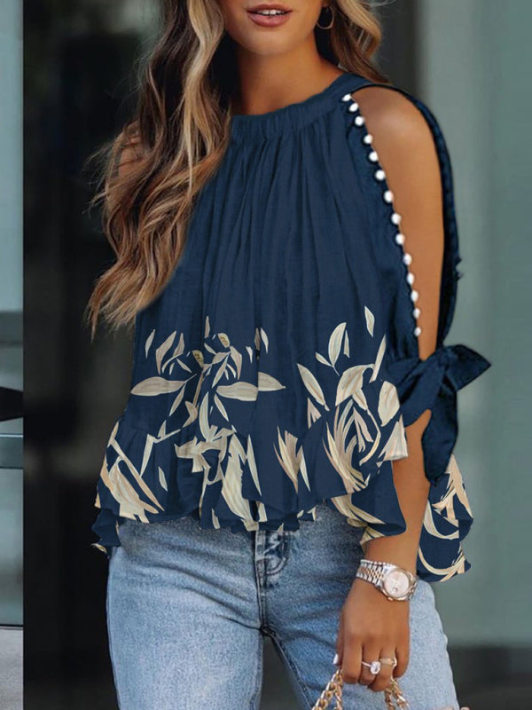 Women's Floral Print Cold Shoulder Cotton Top - AnnieMae21