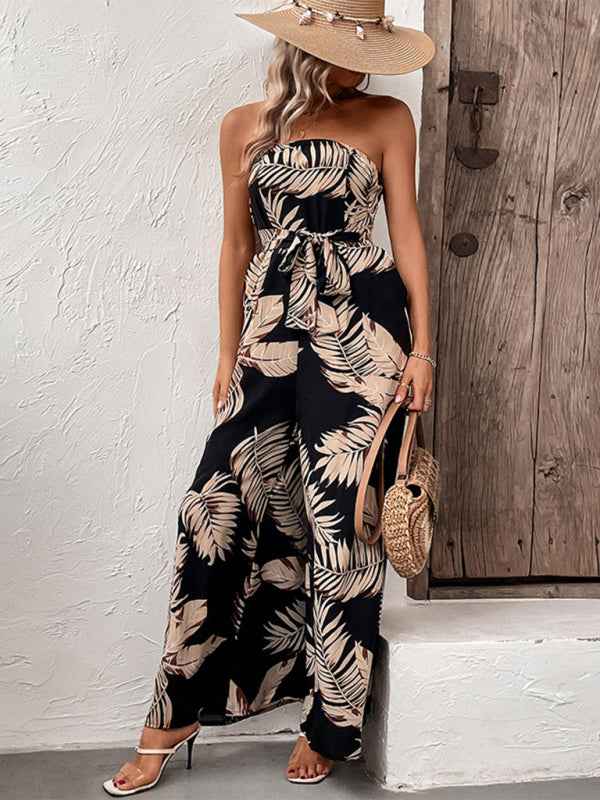 New fashion women's plant leaf print tube top jumpsuit - AnnieMae21